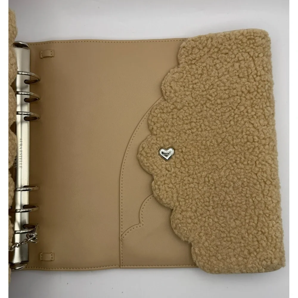 Aura Estelle A5 Wide Cloud Planner Sherpa Beige 6 Ring Binder Teddy Shearling